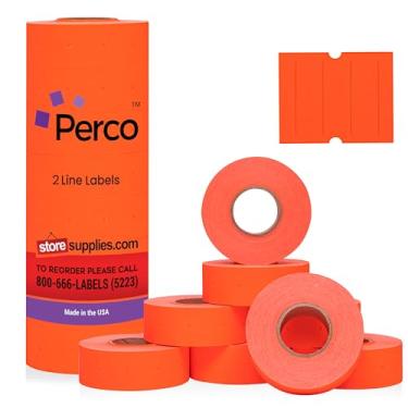 Imagem de Arma e etiquetas de etiqueta Perco 2 Line, Flou. Red - 1 Sleeve, 2 Line Labels