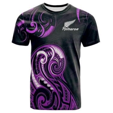 Imagem de Camiseta em Espiral de Rugby da Nova Zelândia com Estampa 3D Completa - Estilo Básico Ajustado(Purple,5XL)