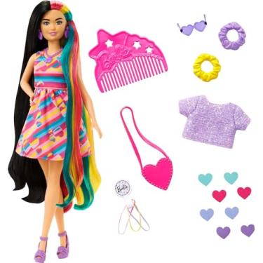 Imagem de Barbie Boneca Totally Hair Vestido Listrado Colorido, HCM90, Multicor