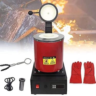 Imagem de Forno de fusão de ouro, máquina de forno de fusão digital 2102 ° F, pinças de forno de fusão elétrica com proteção de malha e cadinho de grafite, para refino de metais ouro prata estanho alu