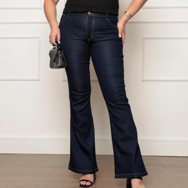 Imagem de Calça Flare Feminina Plus Size Escura Tendência-Feminino