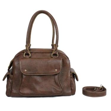 Imagem de Bolsa de couro legitimo grande de ombro e tiracolo vermelho vinho, preta, caramelo, marrom com muita repartição e forrada (Caramelo)