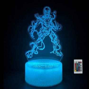 Imagem de JOCHUI Luz noturna alienígena 3D, luminária de mesa com ilusão de super-herói com controle remoto de 16 cores, lâmpada LED USB, luz noturna, luminárias de mesa, decorações de quarto, decoração de
