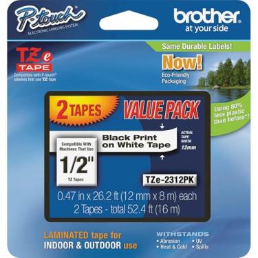 Imagem de Brother Fita P-Touch genuína, TZe-231 pacote com 2 (TZE2312PK) 1,2 cm (1,2 cm) x 8 m (8 m) 2 unidades (pacote com 1) fita P-Touch laminada, preto sobre branco