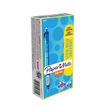 Imagem de Paper Mate Canetas esferogr ficas retr teis InkJoy 300RT, ponta m dia, azul, caixa com 12 (1951259)