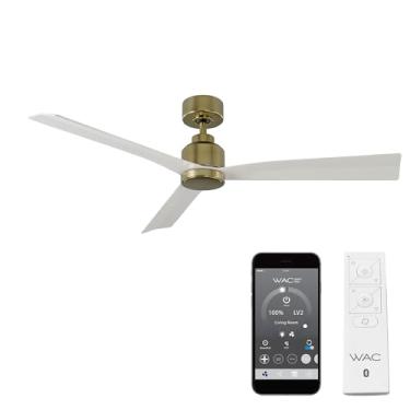 Imagem de Ventoinhas inteligentes WAC Clean Indoor e Outdoor 3 lâminas Smart Home Ventilador de teto 132.1 cm latão acetinado branco fosco com controle remoto funciona com Alexa e iOS ou Android App