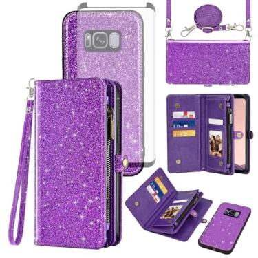 Imagem de Asuwish Capa de celular para Samsung Galaxy S8 Plus carteira com zíper destacável com protetor de tela de vidro temperado alça flip suporte para cartão S8plus S 8 8plus 8S Edge S8+ SM-G955U feminino