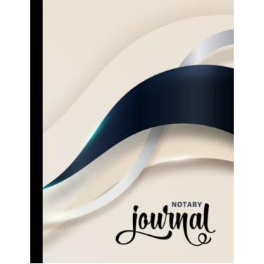 Imagem de Notary Journal: 8.5x11 Large Notarial Logbook/With 200 Numbered Pages - Two Record Logs Per Page / 400 Records/Ledger Book Gift For Signing Agents/White Black Silver - Geometric Curve Art