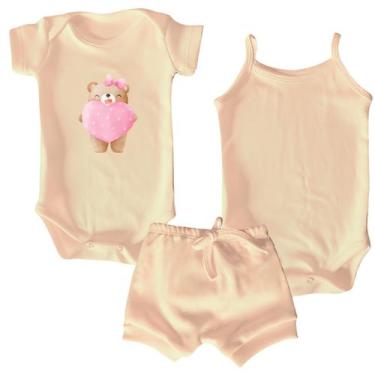 Imagem de Body manga curta + Body Alcinha + Tapa fralda suedine 100% algodão RN 