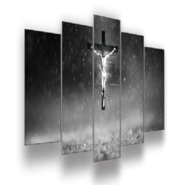 Imagem de Quadro Decorativo Mosaico 5 Peças Mod343 Jesus Na Cruz - Eco Decor