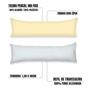 Imagem de Kit Refil Silicone + Fronha Travesseiro de Corpo 1,30x40 COMPLETO Perc