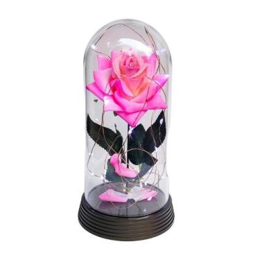 Imagem de Luminária A Rosa Encantada Rosa Rosa 20 Cm Base Ouro Frio - Amor Lindo