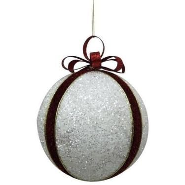 Imagem de Enfeite De Natal Bola Vermelha Branca Arvore/Mesa/Porta 10Cm - Zona Li