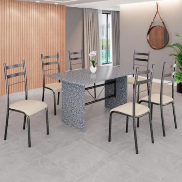 Imagem de Conjunto Sala de Jantar Mesa Retangular 140x75cm Tampo Granito Ocre 6 