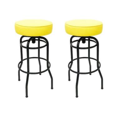 Imagem de Kit 2 Banquetas Bar Altura 74cm Giratória Preta Assento Amarelo - Polt