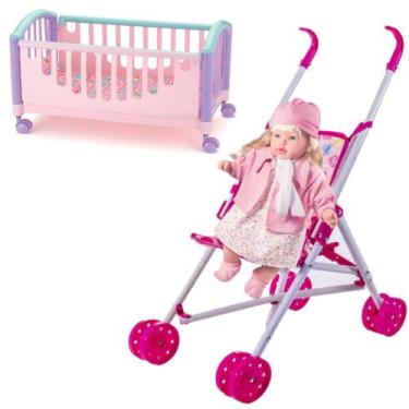Imagem de Brinquedo Rose Ring Classic Loira + Kit Carrinho e Berço - Milk Brinqu