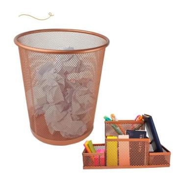 Imagem de Lixeira e Kit Organizador de Mesa Rose Gold Escritório - Markys Store