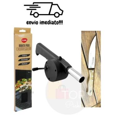 Imagem de Kit Churrasco Completo: Soprador, Manta Antiaderente e Faca Linha Jumb