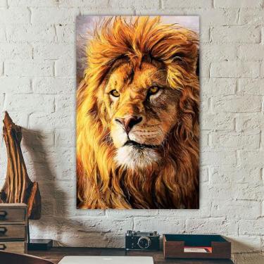 Imagem de Quadro Decorativo em Tela Leão Luxo 60x40cm para Sala Recepção Escritó