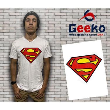 Imagem de Camiseta Superman Super Homem Geeko, Branca gola v, P