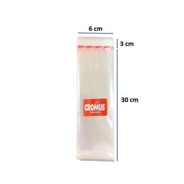 Imagem de Saco Adesivado Saquinho Transparente Cromus 6x30cm 100 Unidades