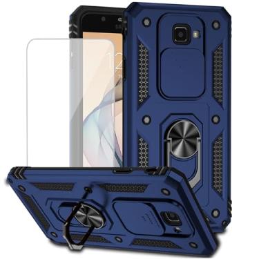 Imagem de Yodueiv Capa para Galaxy J7 2017/J7 Sky Pro/J7 Halo/J7 V/J7 Perx com protetor de tela de vidro temperado e capa deslizante para câmera, anel magnético para carro para Samsung Galaxy J7 Prime azul