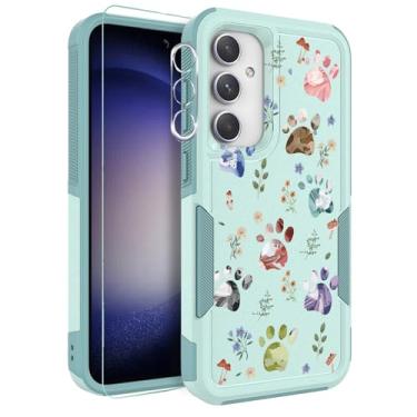 Imagem de Ftonglogy Capa para Samsung Galaxy S23 FE 5G com protetor de tela + protetor de lente de câmera: design floral de flor fofa para meninas mulheres capa de celular de silicone TPU fina (pata de cachorro/jardim)