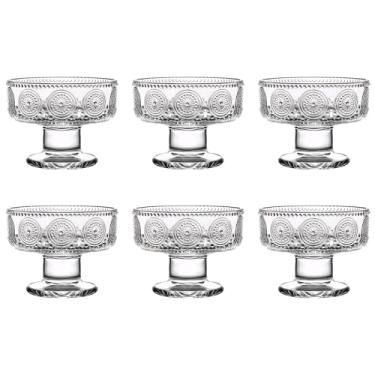 Imagem de Conjunto de 6 tigelas de sorvete de vidro, pequenas xícaras de sobremesa transparentes para pudim de frutas, parfait, sudae nozes, coquetéis e bebidas (178 g, gerbera vintage)