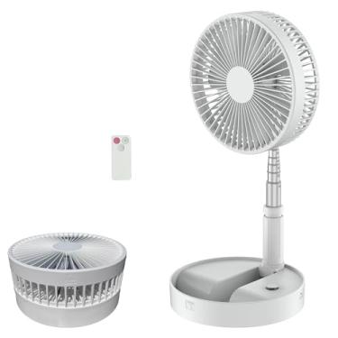 Imagem de QUALORI Ventilador dobrável para quarto, super silencioso, ventilador portátil recarregável, controle remoto, para escritório, viagem, acampamento, suporte de piso e mesa adequado, altura ajustável,