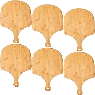 Imagem de Norme 6 peças de tábua de corte de pizza de bambu com alça confortável para cortar pizza, pães, queijo, frutas, legumes, fácil armazenamento, acessórios para forno de pizza (40 x 30 cm)