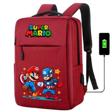 Imagem de Mochila USB Escolar Estampa Infantil Mario Bros Notebooks, Trabalho Es