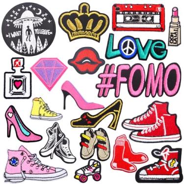 Imagem de 20 peças coloridas bordadas de ferro em adesivos femininos cosméticos temáticos batom boca sexy salto alto sapato costurado em aplique remendo de reparo para roupas faça você mesmo, mochilas, chapéus,