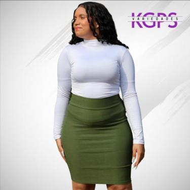Imagem de Saia Lápis Mídy Basica Elegante Tecido Bengaline Plus Size - Verde Mil