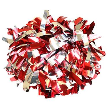 Imagem de Pompom Danzcue, 15 cm, metálico, líder de torcida, com alça de bastão, pacote com 2, Red/Silver, One Size
