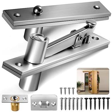 Imagem de Suemisi Dobradiças de porta ocultas para portas de madeira no máximo 90 kg, dobradiças articuladas para estante de porta oculta, porta secreta, com ferragens de captura de esfera de porta (1, prata)