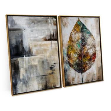 Imagem de Quadro Moderno Abstrato Pinceladas Em Cinza Par Folha Seca - Bimper Qu