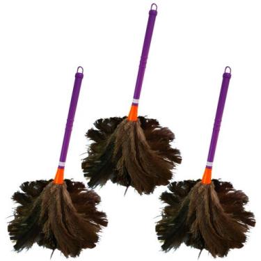 Imagem de Kit 3 Espanador Pó Pena De Avestruz Peq. 48cm Limpa Poeira - Duster