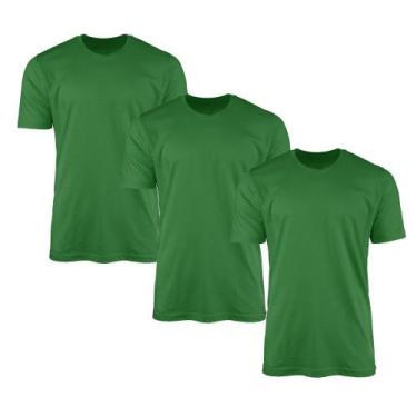 Imagem de Kit 3 Camisetas AMGK Masculina Lisa Básica 100% Algodão, Verde, Mascul