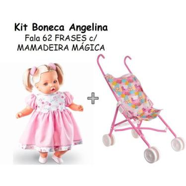 Imagem de Boneca Angelina Fala 62 Frases Tipo Reborn mais carrinho de passeio pa