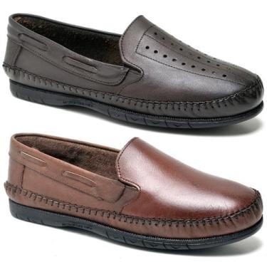 Imagem de Kit 2 Pares Sapatilha Masculina Mocassim Couro Legitimo - REF, Marrom 
