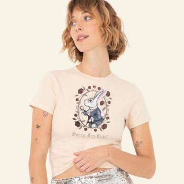 Imagem de Camiseta Feminina Alice Bunny Camisa Malha Algodão Confort Baby Look -