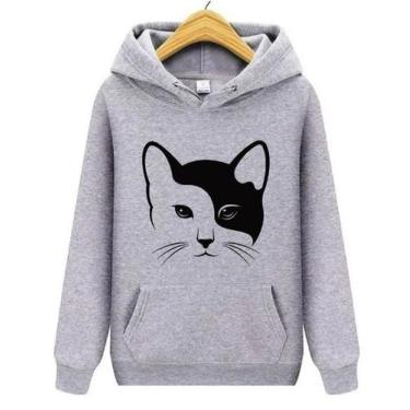 Imagem de Moletom feminino cat gatinho blusa gatinha com capuz - WRIBEIRO, Cinza