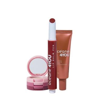 Imagem de Kit Océane 4you Sombra Rose Sparkle Lip Balm Berry e Flush Bright Cher