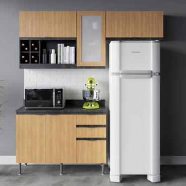 Imagem de Cozinha Modulada 3 Peças com Tampo Orquídea Tecno mobili - Marmore Lunar/Freijo