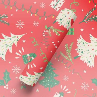 Imagem de Papel de Parede Adesivo Lavável Tema Natalino Árvores de Natal - BAZAR