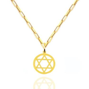 Imagem de Corrente Masculina Tijolinho Com Pingente Estrela Davi Ouro 18k 60 cm 