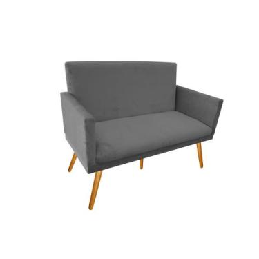 Imagem de Namoradeira Nina Decorativa Suede Cinza 2 Lugares Pés Madeira Mz Decor