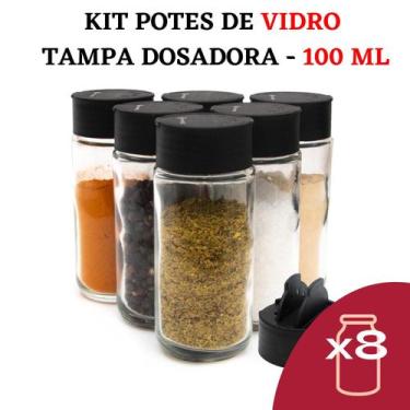 Imagem de Pote de Vidro Dosador 100Ml com Tampa Dosadora Dupla Preta - Senhora M