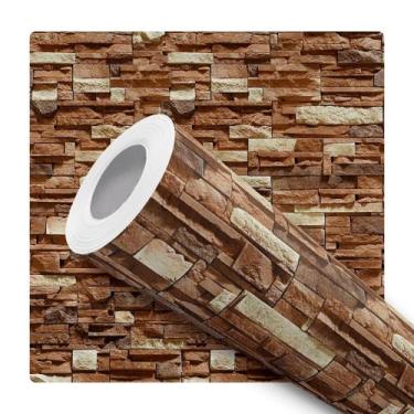 Imagem de Papel De Parede Adesivo Lavável Sala Pedra Rustica Canjiquinha Marrom 