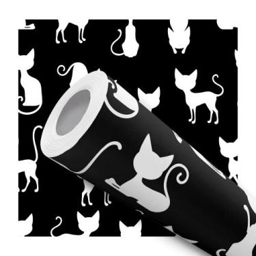 Imagem de Papel De Parede Adesivo Lavável Gatos Cat Preto Fofo 12m - DELIQUADROS